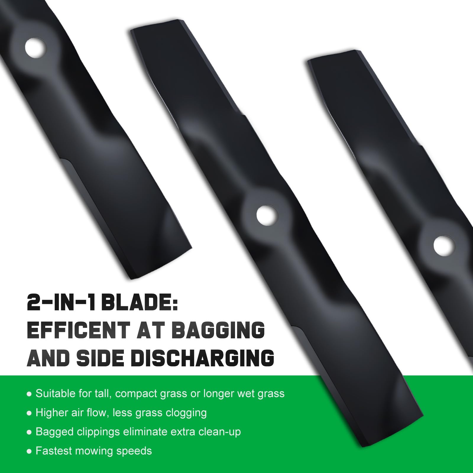 Grasscool two-in-one blades enable bagging and side discharge in one pass.