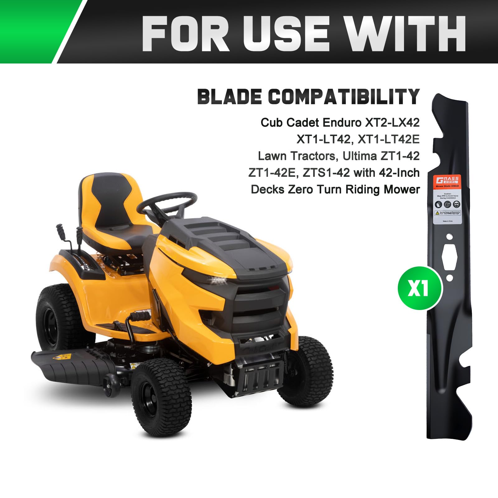 Grasscool Ultima ZT1 42 blade side-angle view ensures secure mounting with a sturdy center hole.