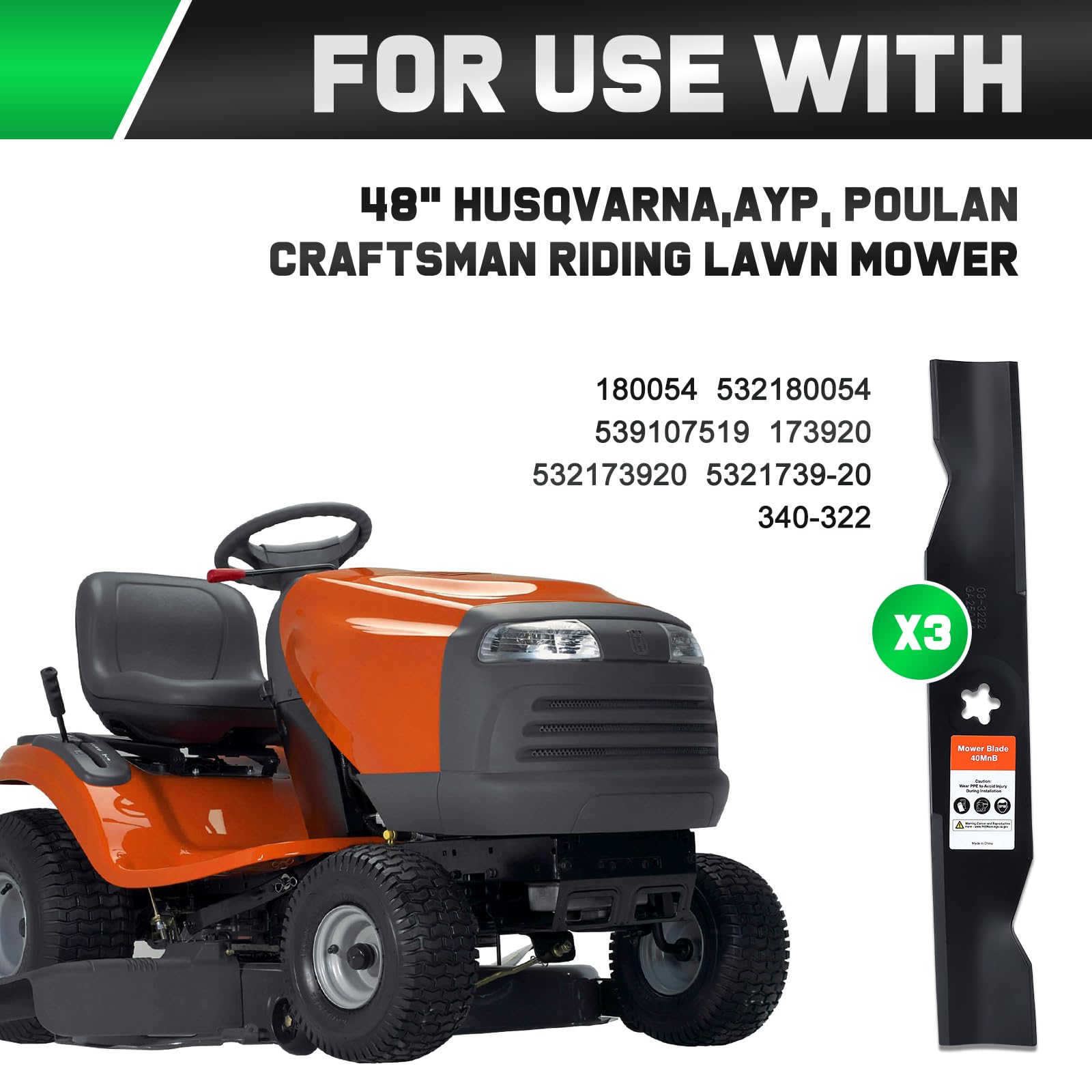 Grasscool Z248F compatibility list illustrating Husqvarna model options