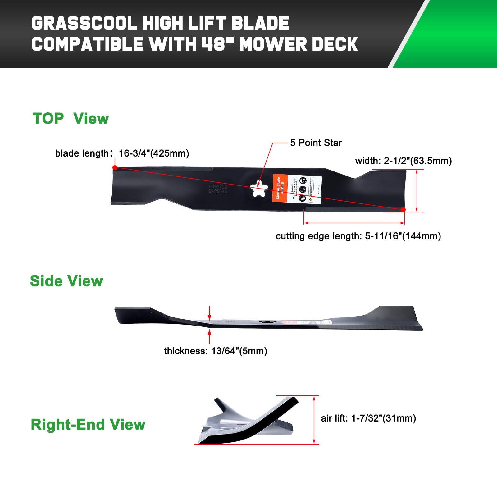 Grasscool Z248F cutting edge close-up emphasizing durable construction