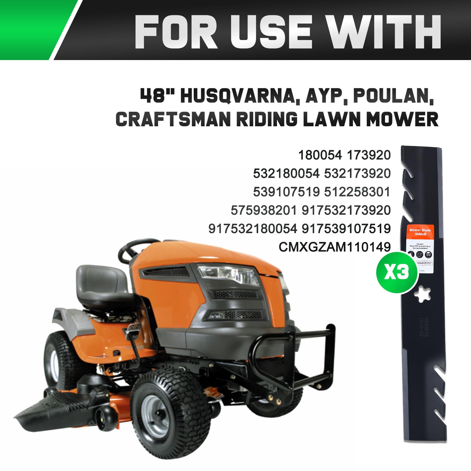 Grasscool Z248F blade compatible with Poulan and Craftsman 48-inch decks.