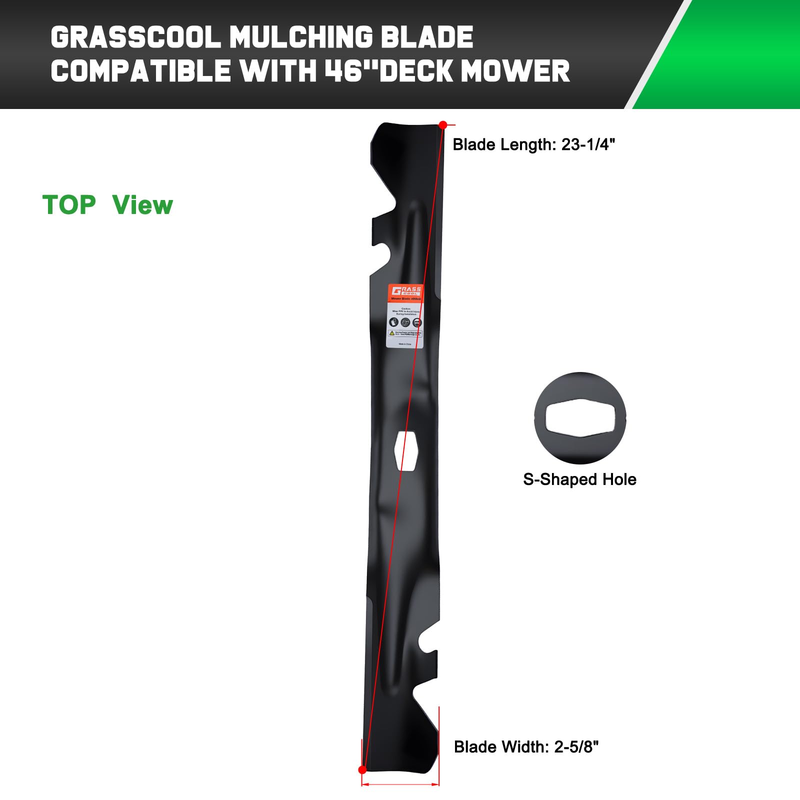 Grasscool 46-inch zero-turn blade for fast mowing in large yards.