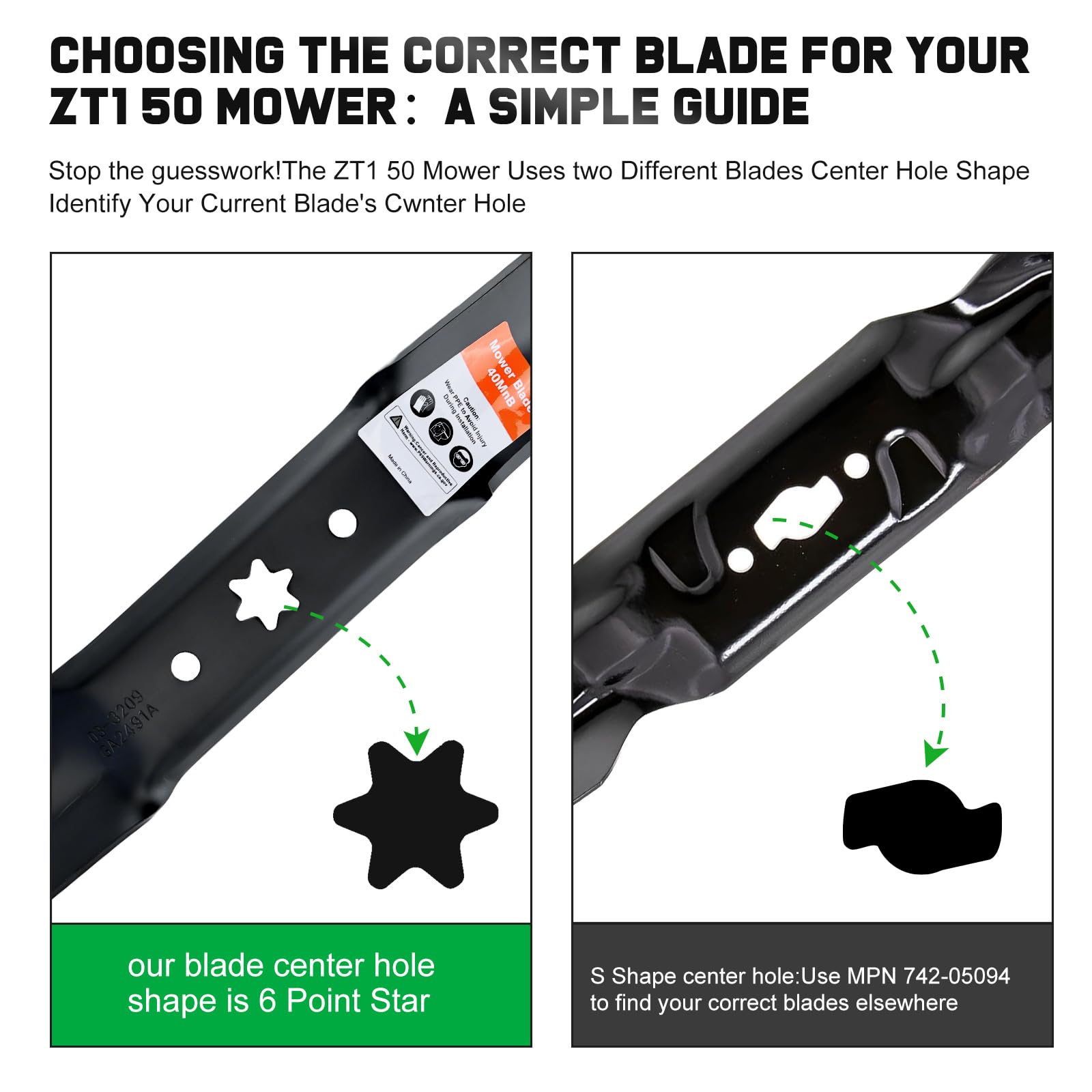 Grasscool ZT2 50 blade with 6-star hole for reliable mowing performance.