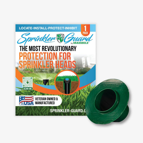 GRASSHOLE sprinkler head donut guard in front view protecting against mower damage