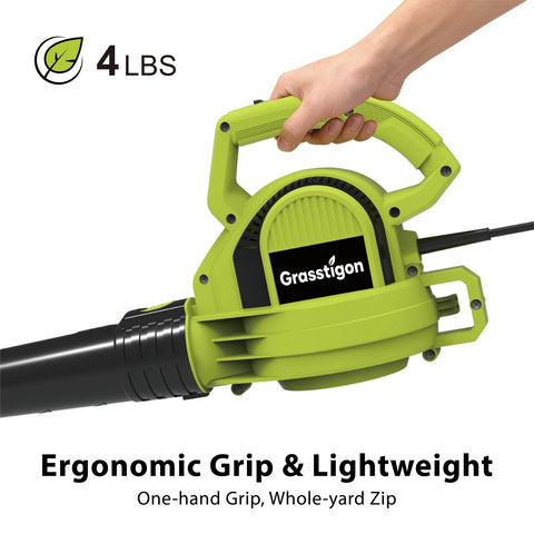 GRASSTIGON 7amp motor provides steady performance for daily outdoor cleaning tasks.