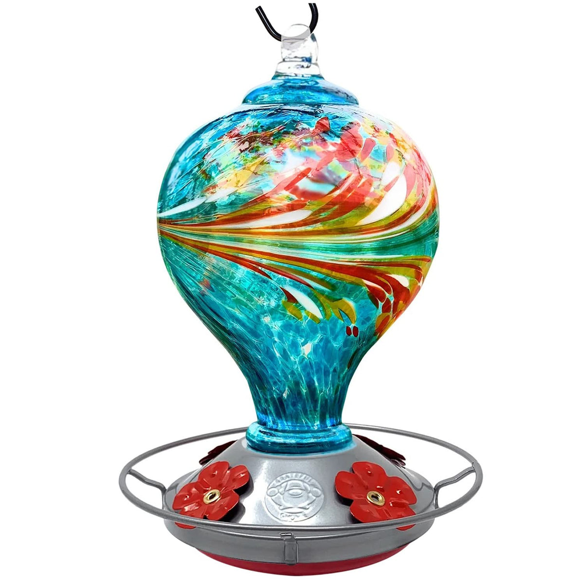 Grateful Gnome hummingbird feeder blue egg design attracts hummingbirds outdoors