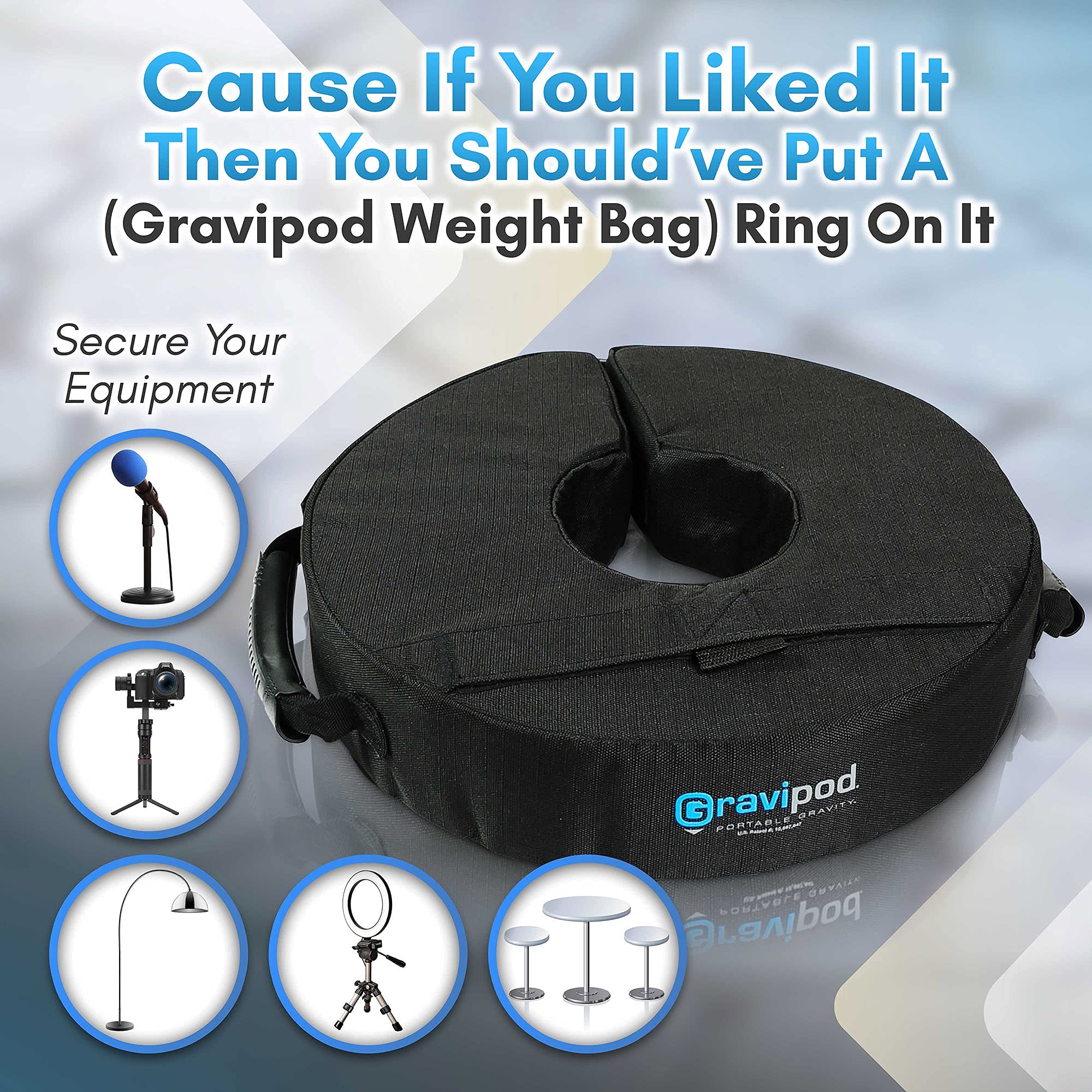 Gravipod 14-inch weight bag stabilizing signs at an outdoor event