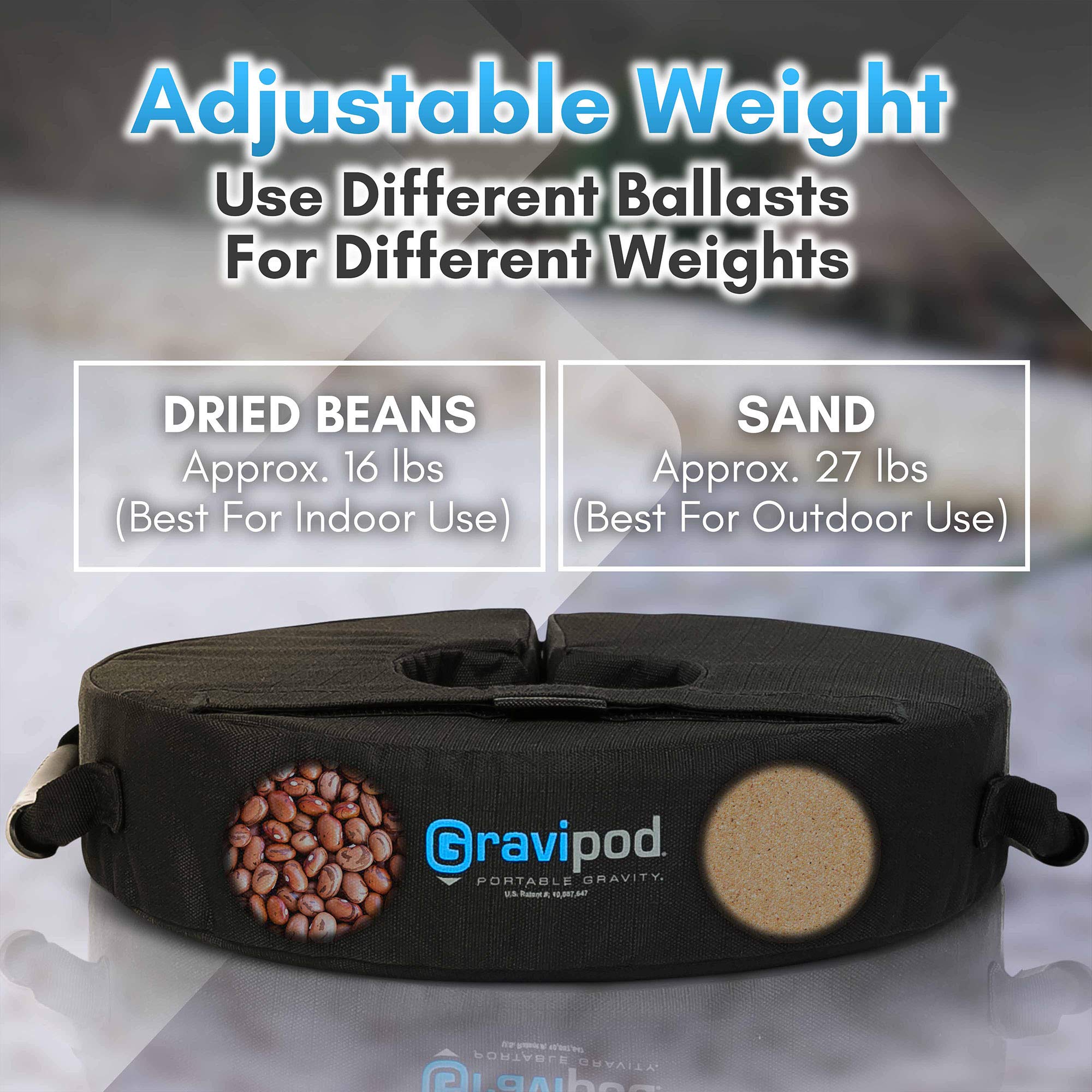 Gravipod 14-inch weight bag used as tripod base on uneven ground