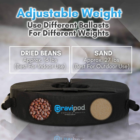 Gravipod 14-inch weight bag used as tripod base on uneven ground