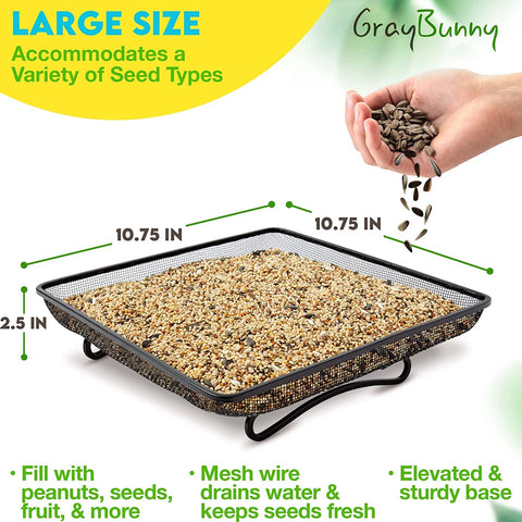 Gray Bunny anti-spill raised-edge tray minimizes seed scatter