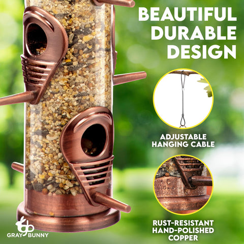 Gray Bunny feeder with lift lid for easy refills and maintenance