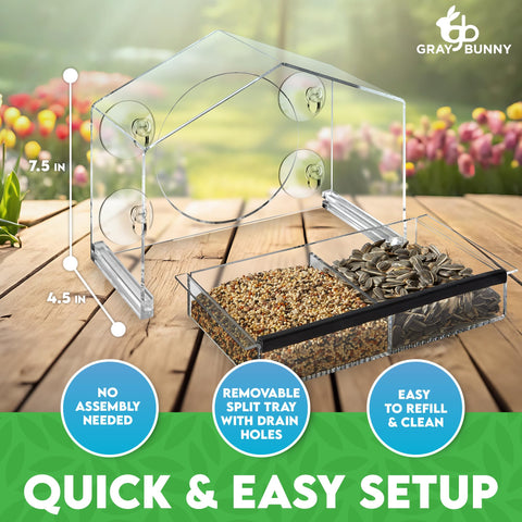 Gray Bunny clear acrylic body offers vivid view of visiting birds