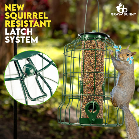 Gray Bunny hanging feeder in outdoor setup for easy patio placement.