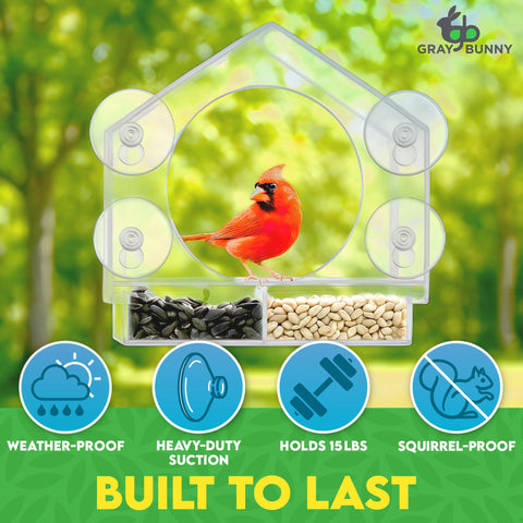 Gray Bunny sloping roof with drainage holes keeps seeds dry during rain