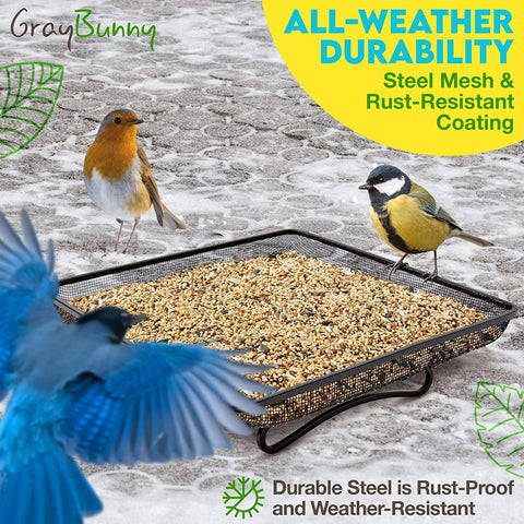 Gray Bunny standing bird feeder tray on deck supports multiple visitors