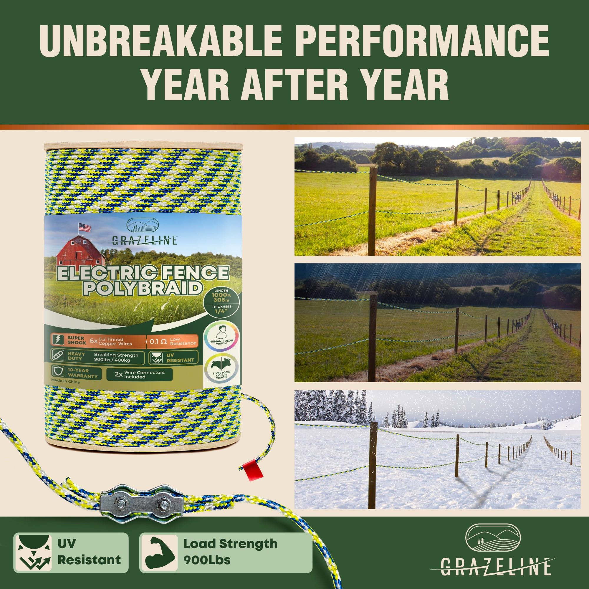Grazeline horse-safety braided rope close-up illustrates smooth surface reducing injury risk.