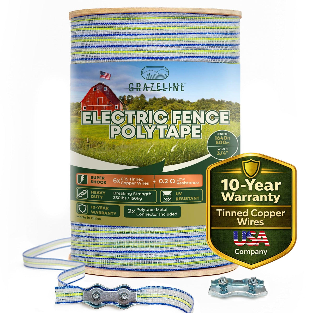 Grazeline electric fence polytape 1640ft pack for clear visibility in pastures
