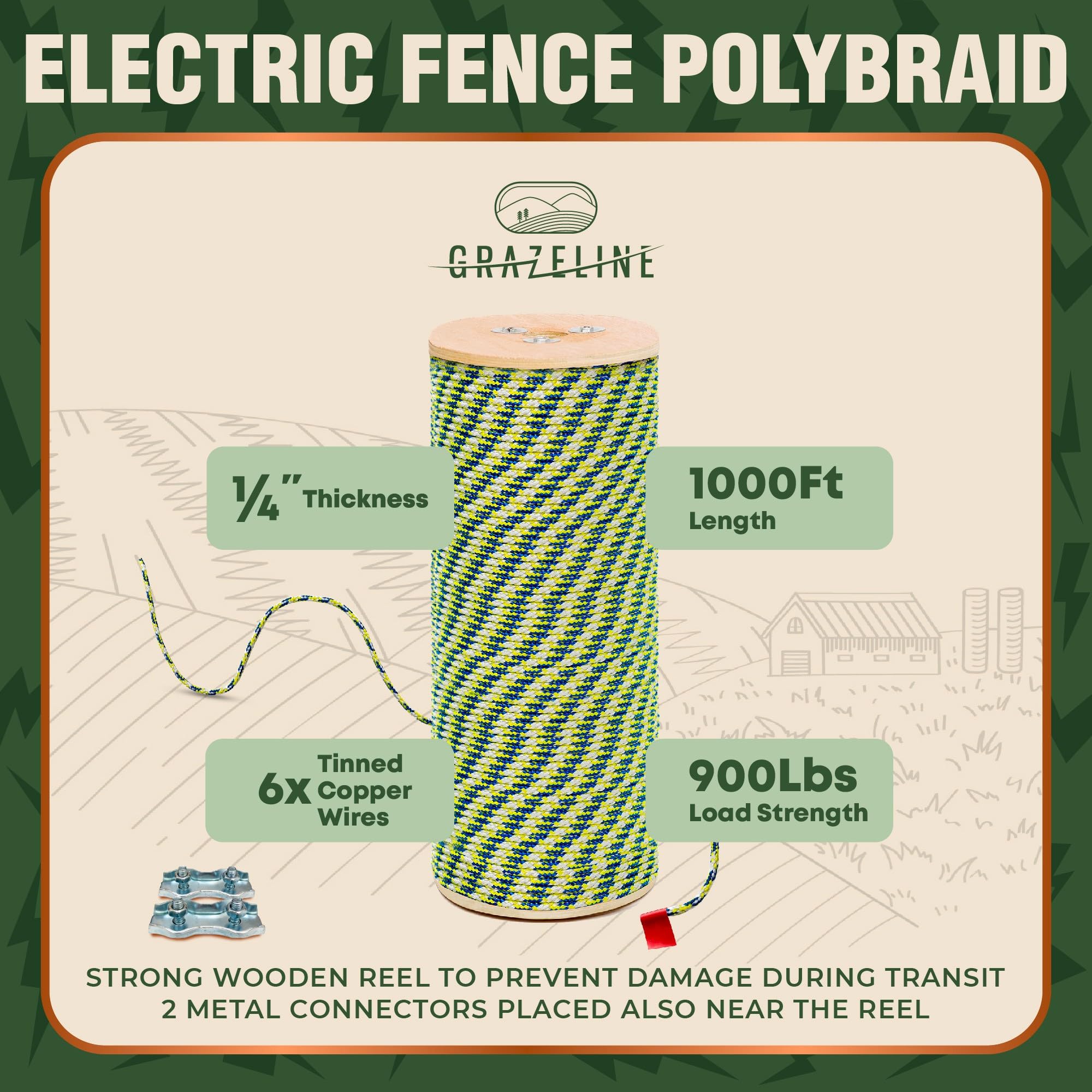 Grazeline polybraid six tin copper strands close-up shows corrosion-resistant conductors.
