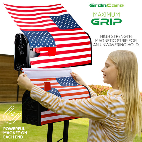 GrdnCare patriotic mailbox cover with strong magnets offers wind-resistant security.