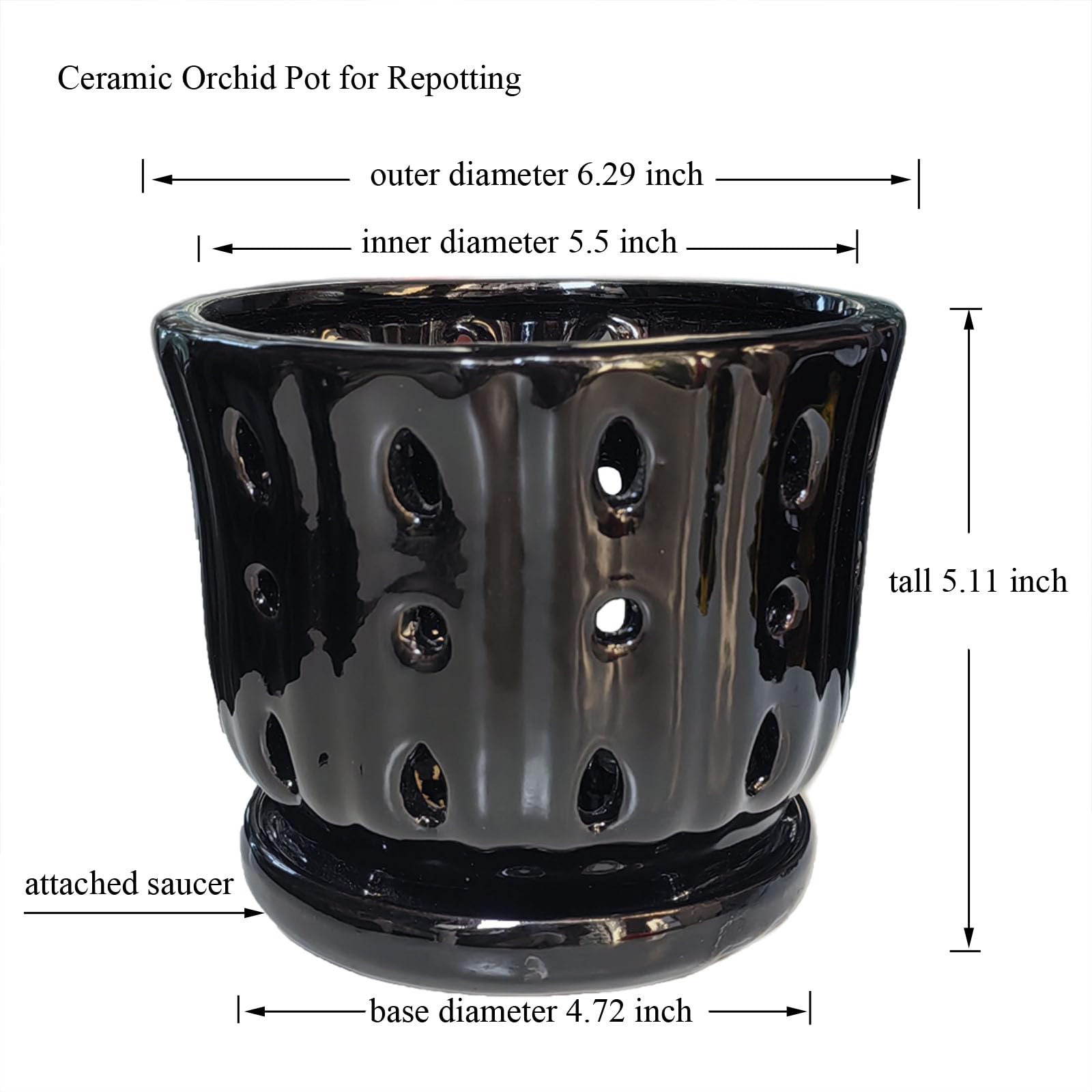 Grdthzey 6-inch ceramic orchid pot ready for a compact indoor arrangement.