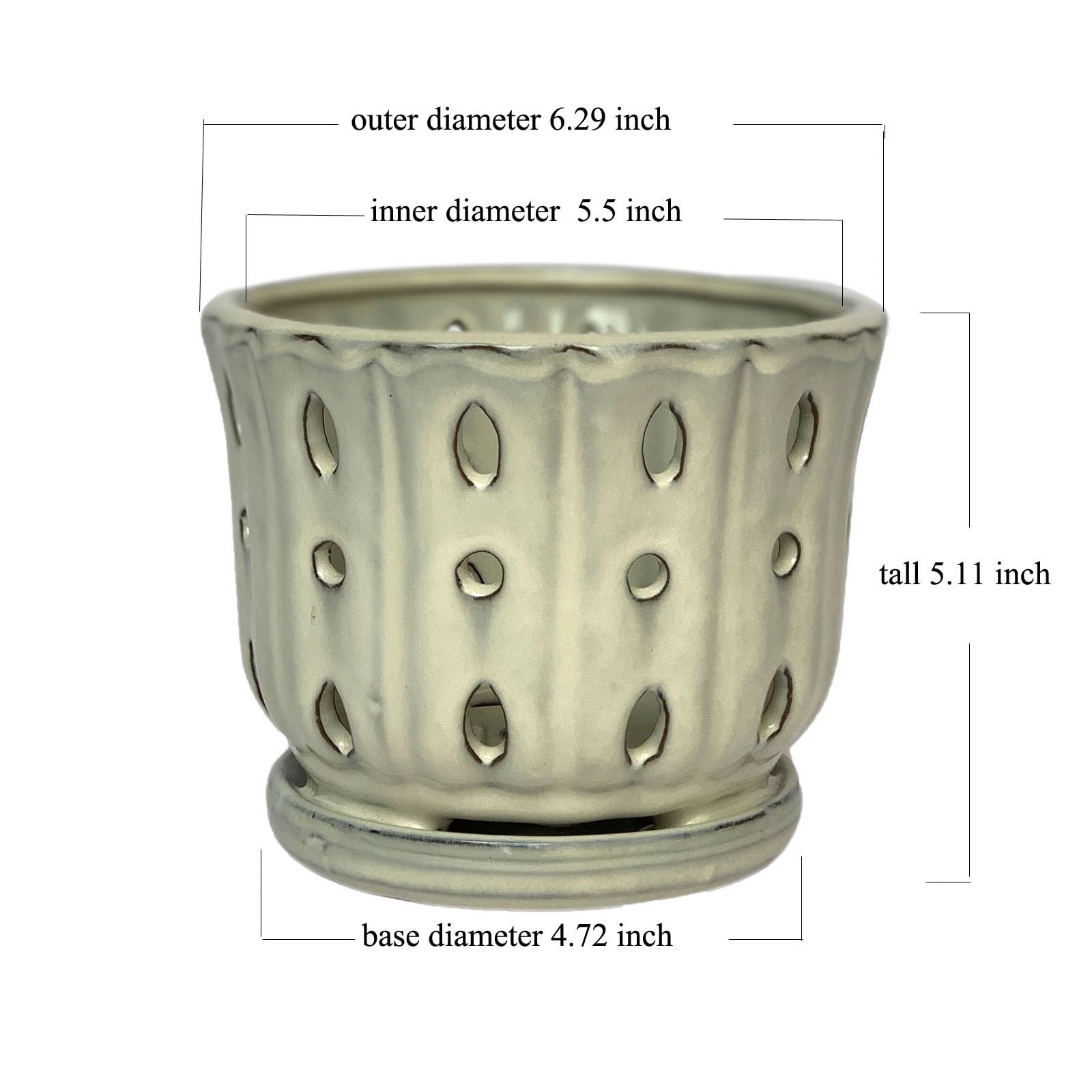 Grdthzey ceramic orchid pot top view showing attached saucer for spill-free placement