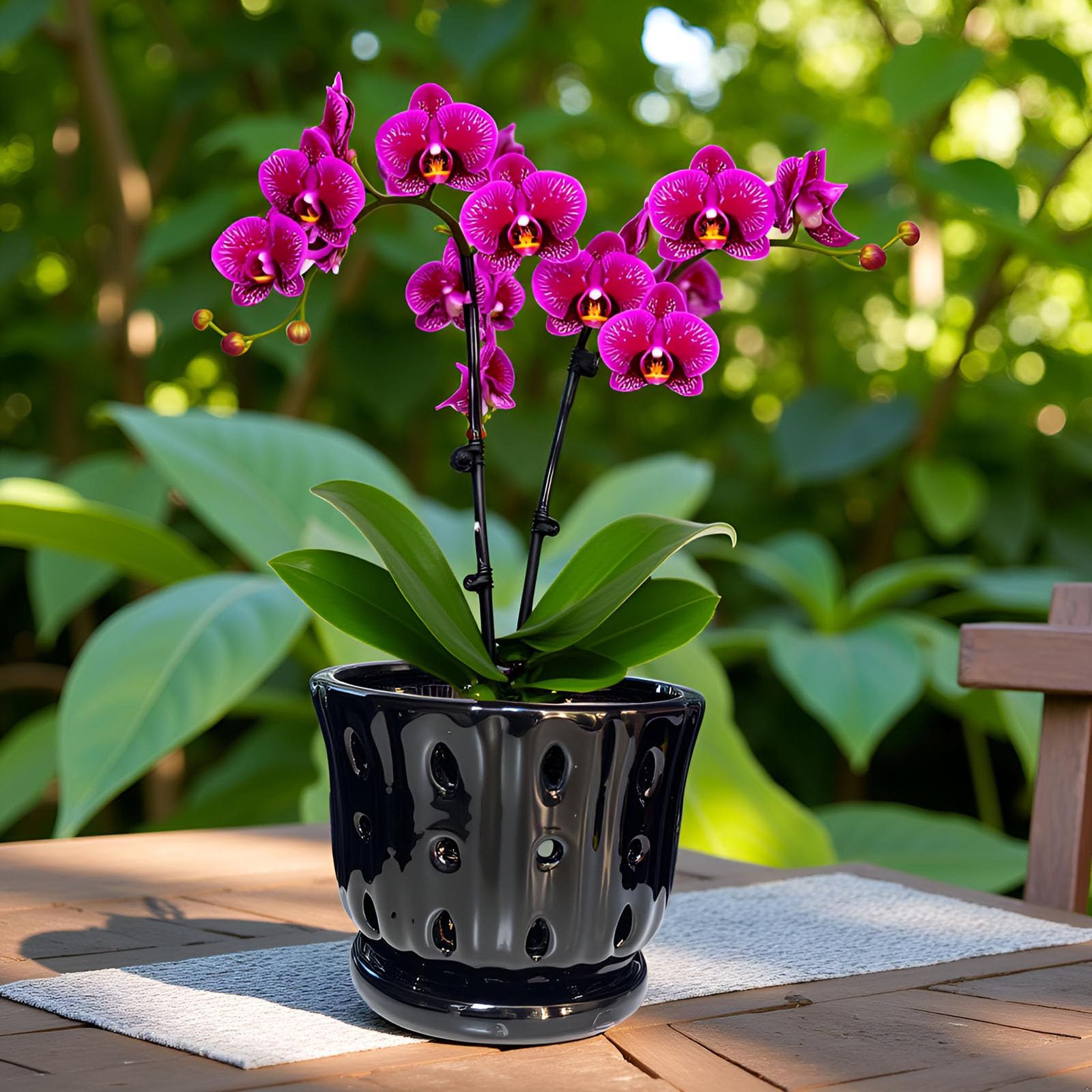 Grdthzey orchid pot showing the bottom drainage hole for water management.