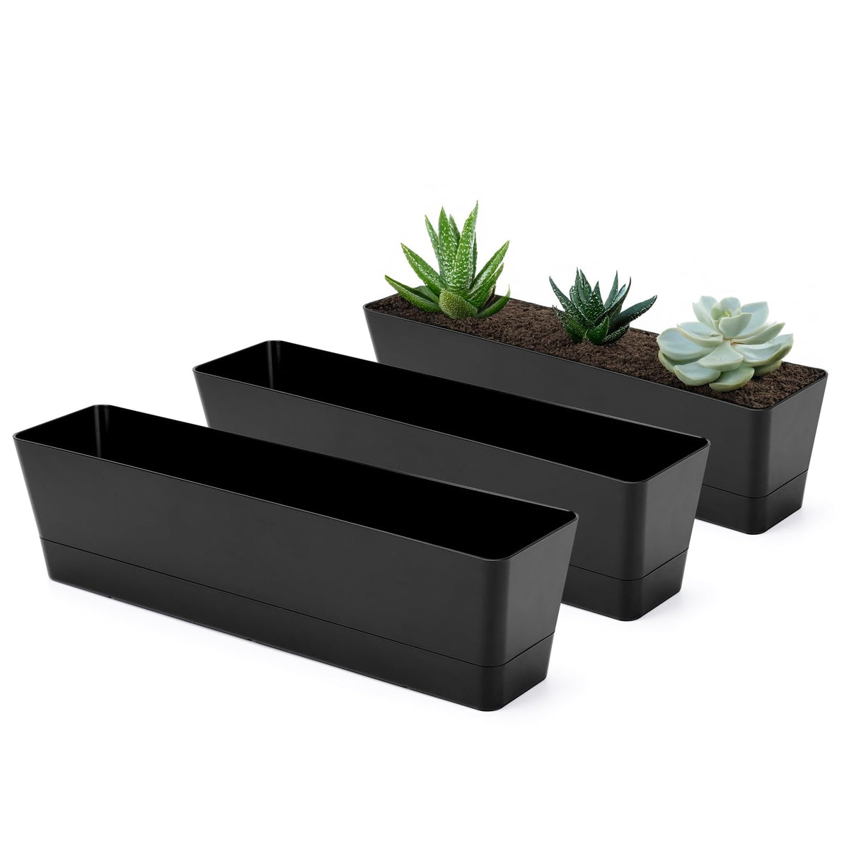 GREANER 16-inch window box planter ideal for herbs on sunny windowsill.