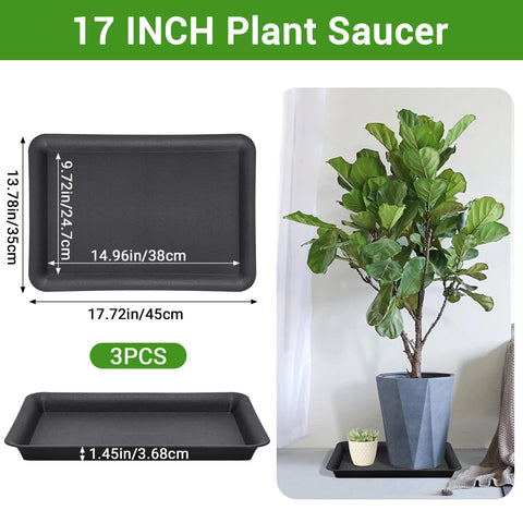 GREANER 17-inch plant saucer side view; durable tray for daily indoor-outdoor use.
