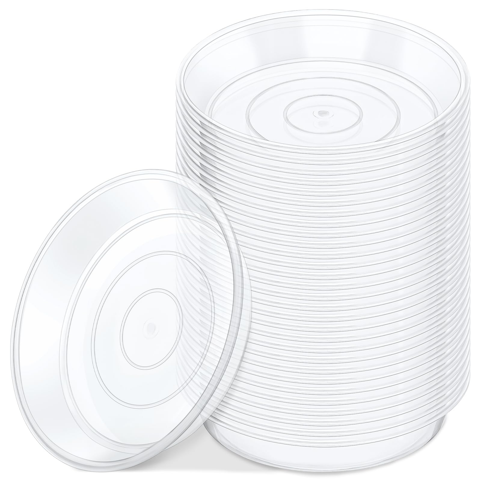 GREANER 30-pack clear plant saucers provide stable pots and spill protection.