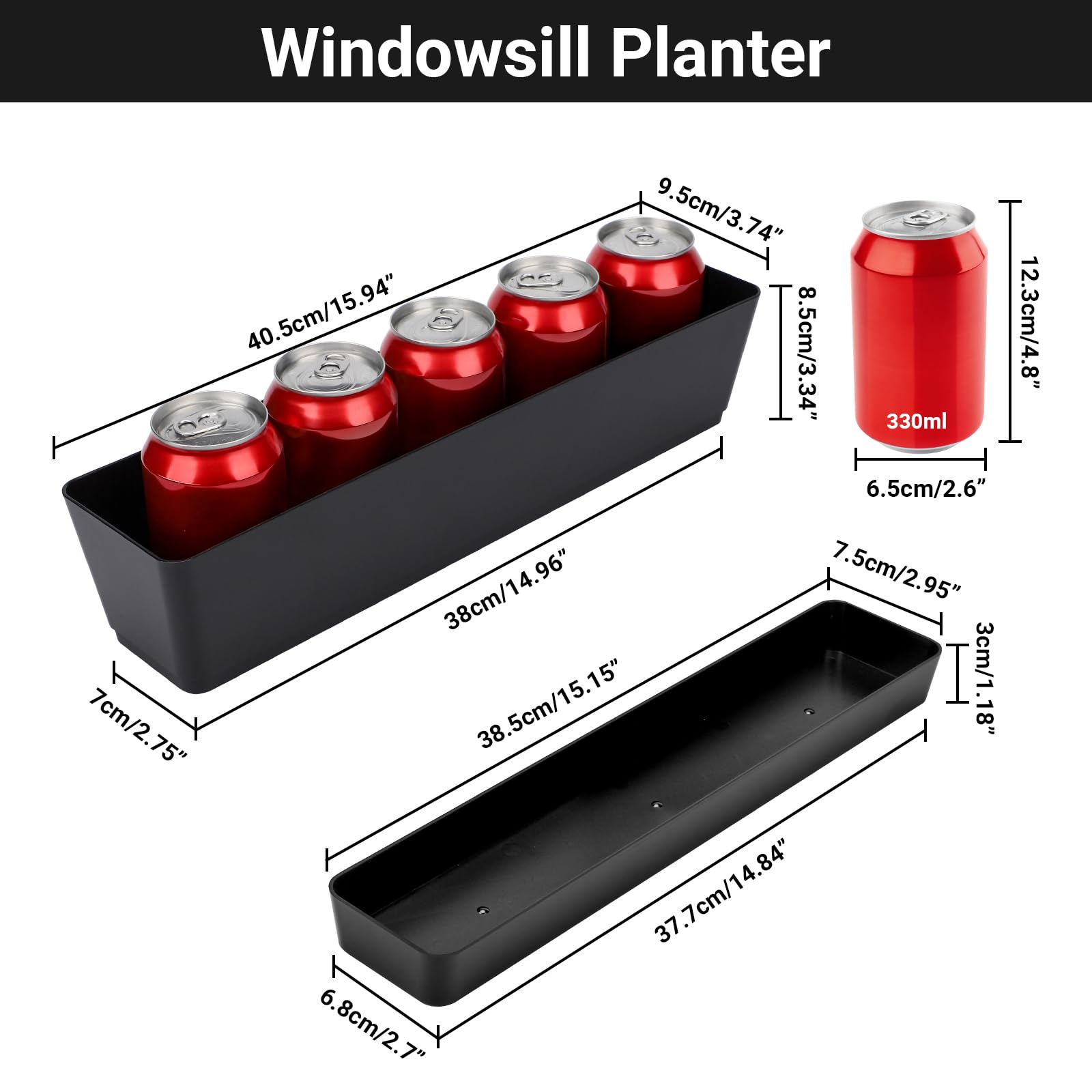 GREANER black rectangular planter complements modern balcony or desk spaces