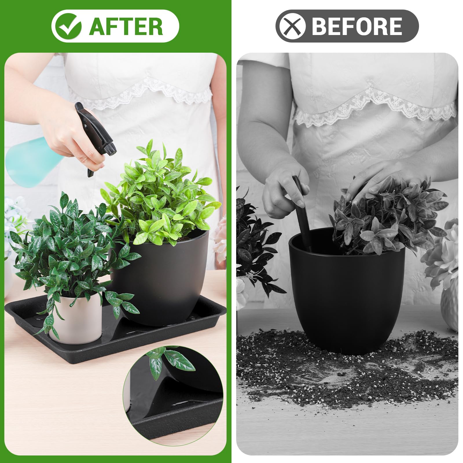 GREANER indoor-outdoor plant trays on balcony offering versatile placement and floor protection.