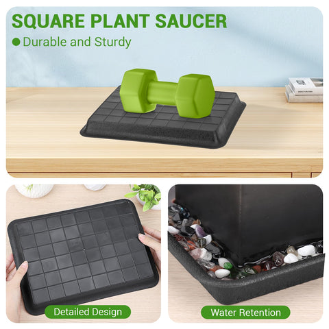 GREANER plastic plant saucer close-up highlighting durable, recyclable plastic.