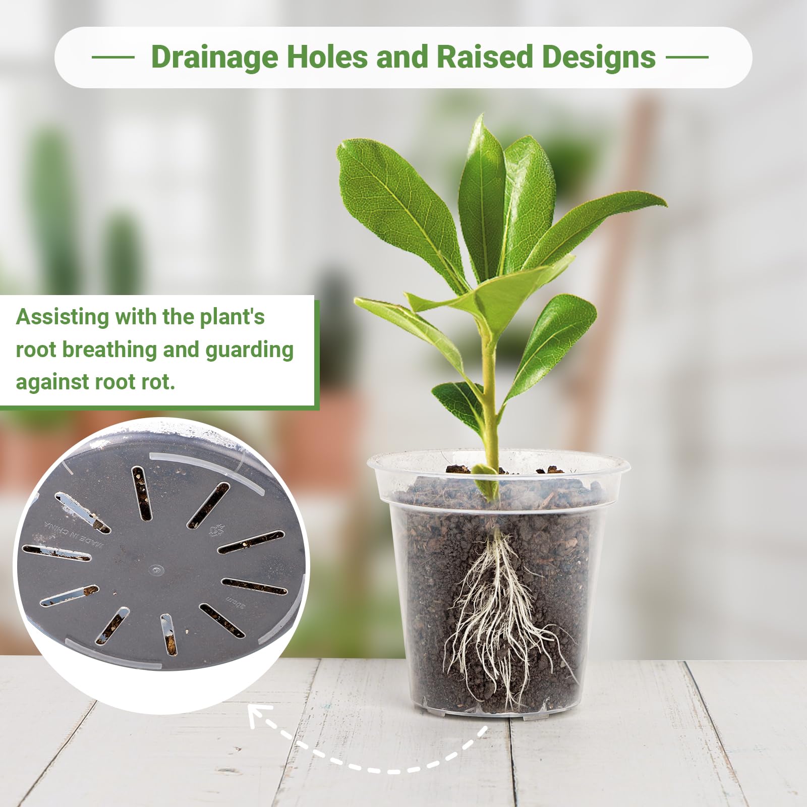 GREANER raised mid-section design improves drainage and root aeration.