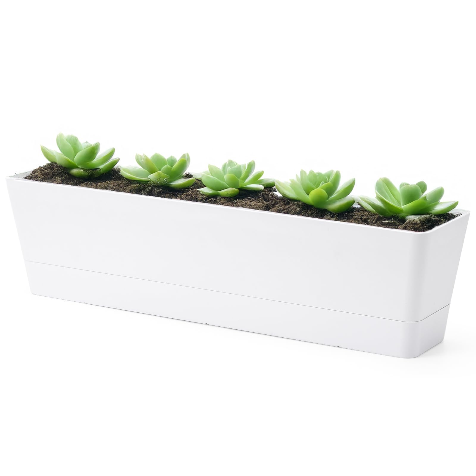 GREANER white rectangle window box planter on a sunny balcony for herbs
