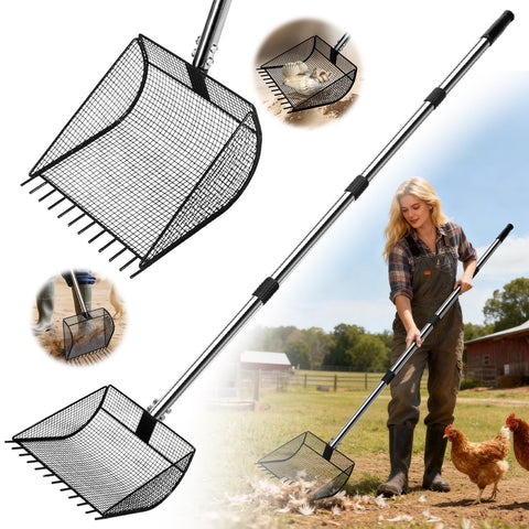 Great Dachong 2-in-1 scoop and rake for fast coop cleaning.
