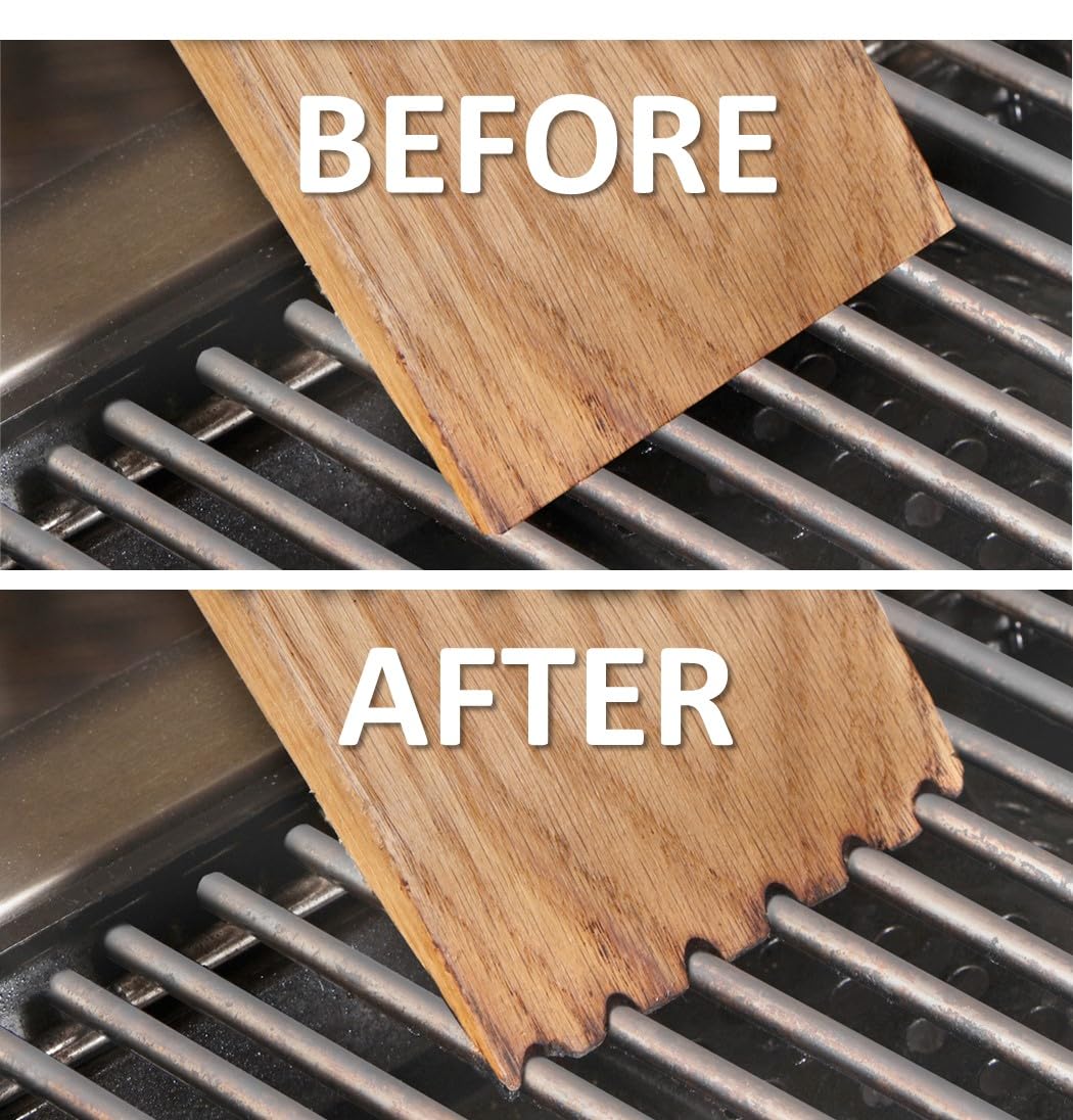 Great Scrape Woody Shovel reaching under warming trays for deep clean.