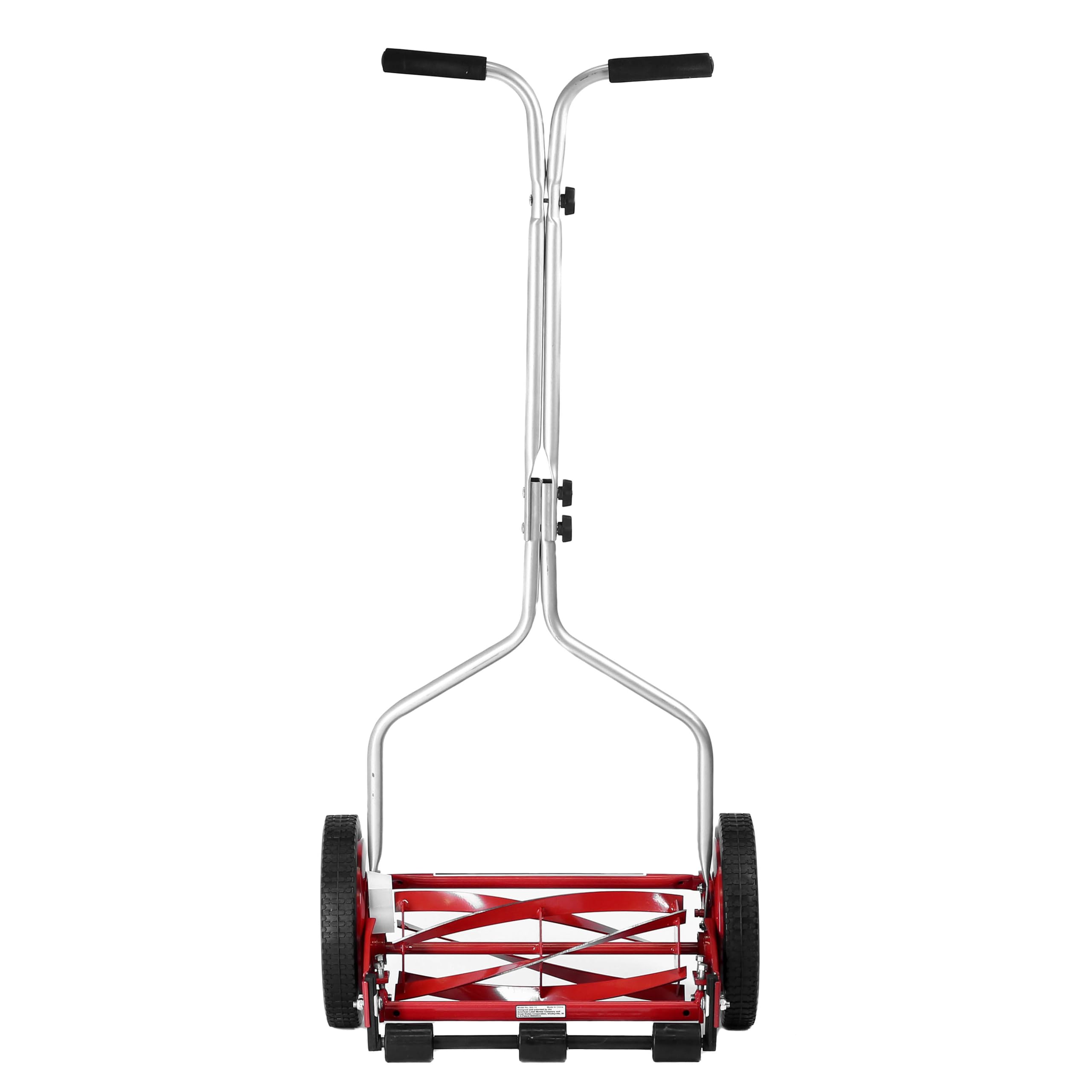 Great States 304-14-inch reel mower, red cutting area, precise scissor-like trim.