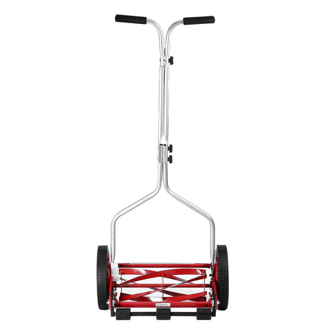 Great States 304-14-inch reel mower, red cutting area, precise scissor-like trim.