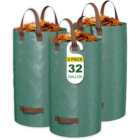 GreatBuddy 32-gallon leaf bag upright for easy loading during yard cleanup.