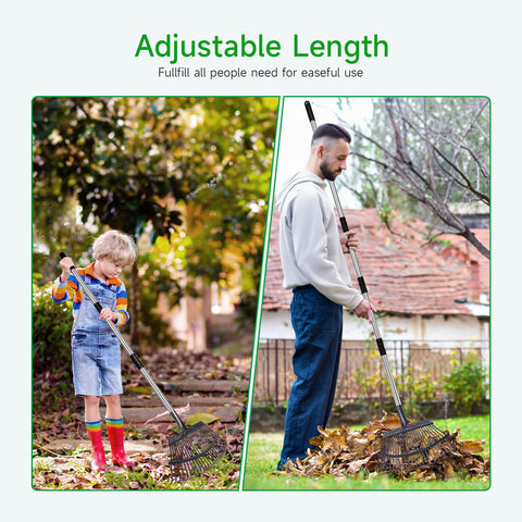 GreatBuddy rake featuring 25-tine metal head for thorough leaf gathering