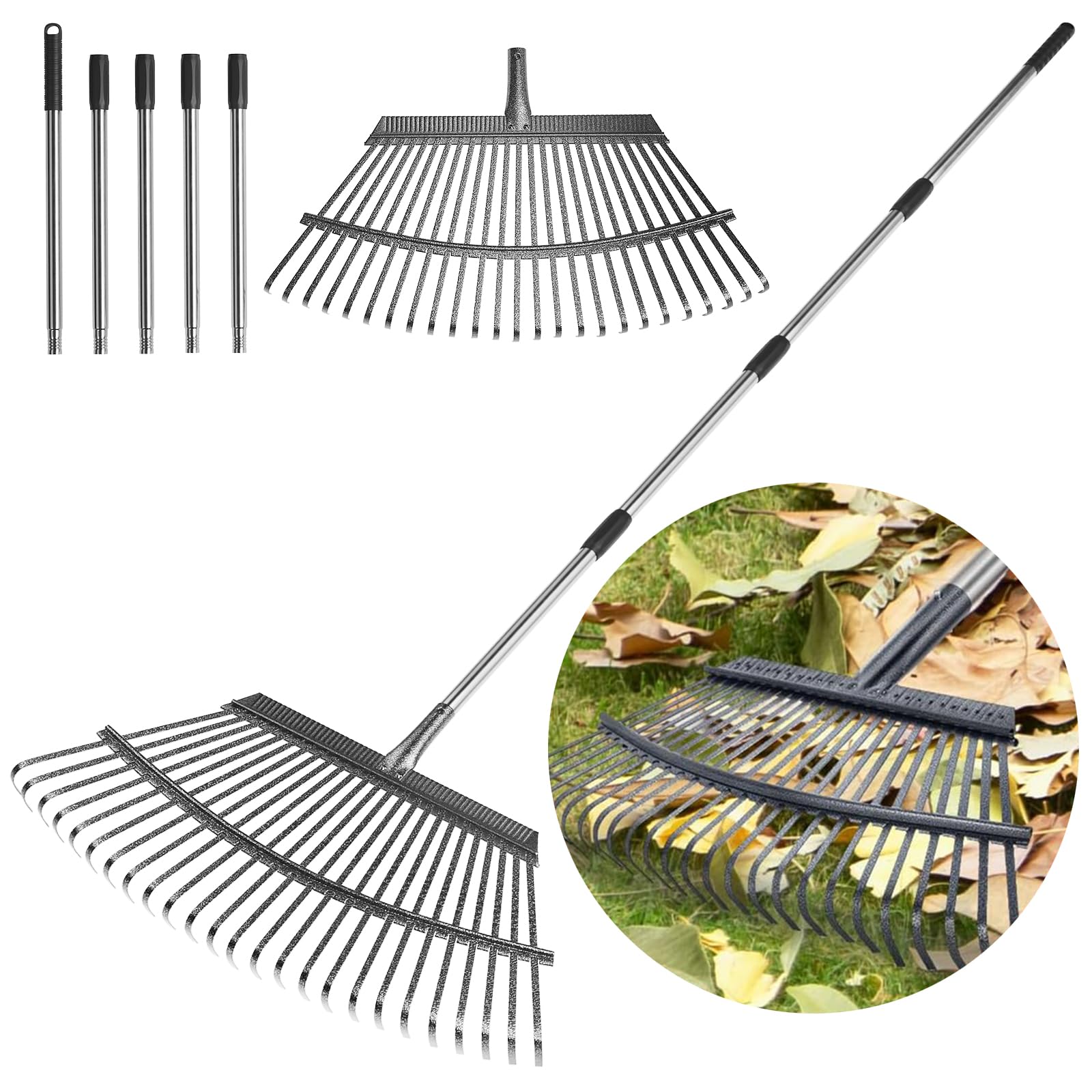 GreatBuddy leaf rake with 72 inch extendable handle for easy yard cleanup