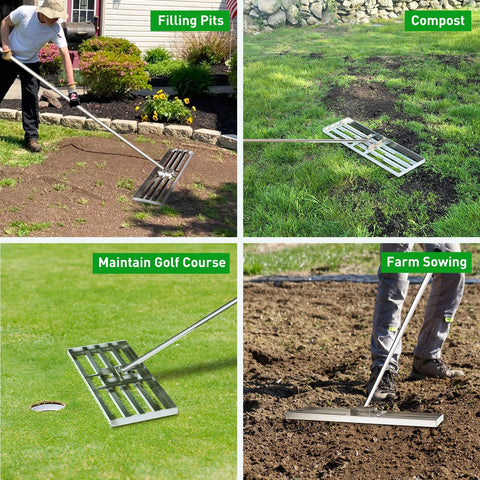 GreatBuddy versatile tool for small yards, gardens, and topsoil leveling