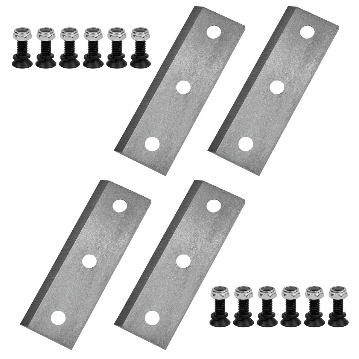 Greatshow four-pack wood chipper blades ready for replacement on compatible machines.