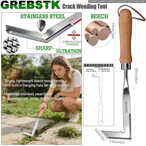GREBSTK Crack Weeder beech handle provides comfortable grip and control.