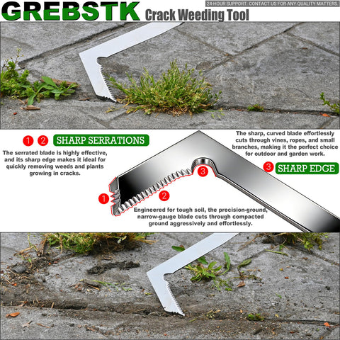 GREBSTK L-shaped blade between pavers enables easy weed scraping