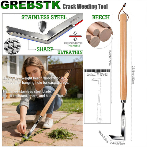 GREBSTK 22-inch weeding tool with beech handle in use for leverage