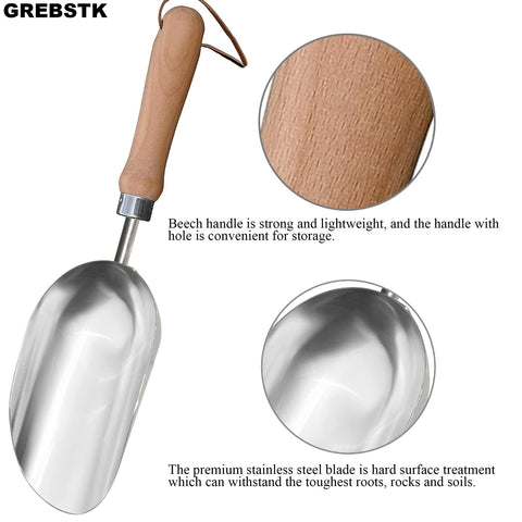 GREBSTK wide mirror-polished blade makes digging and scooping effortless.