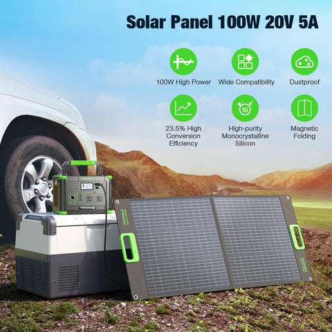 GRECELL 100W foldable panel closed like a briefcase for easy transport