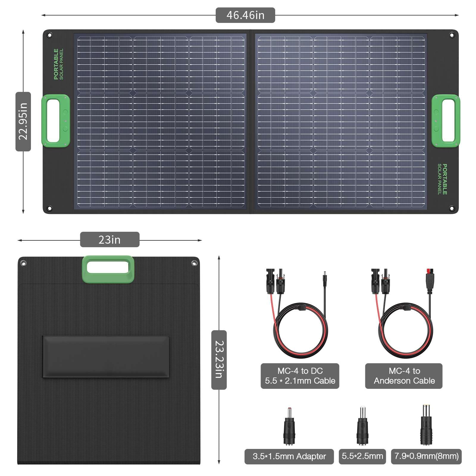 GRECELL 100W outdoor-ready solar panel in rugged setup