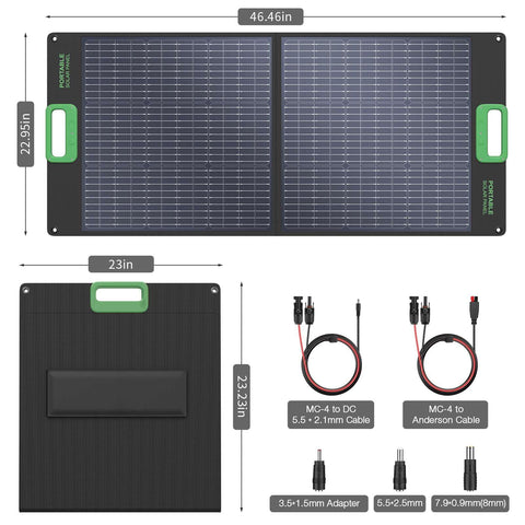GRECELL 100W outdoor-ready solar panel in rugged setup